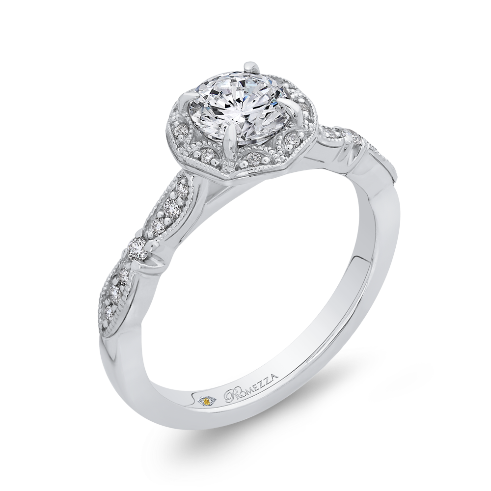 Round Diamond Halo Engagement Ring in 14K White Gold