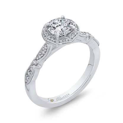 Round Diamond Halo Engagement Ring in 14K White Gold