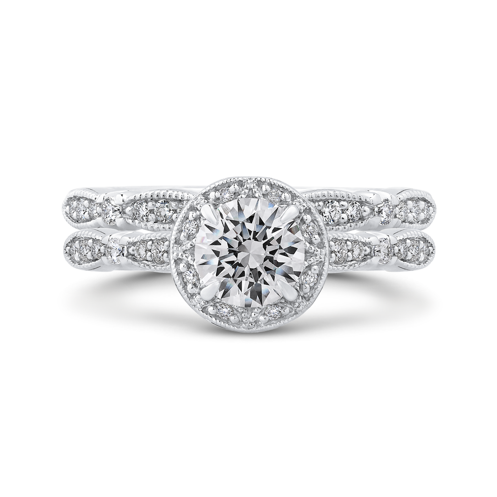 Round Diamond Halo Engagement Ring in 14K White Gold