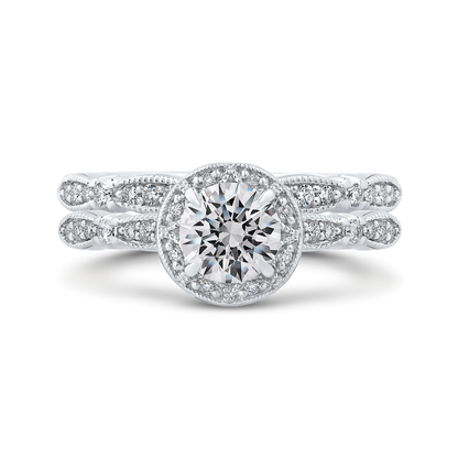 Round Diamond Halo Engagement Ring in 14K White Gold