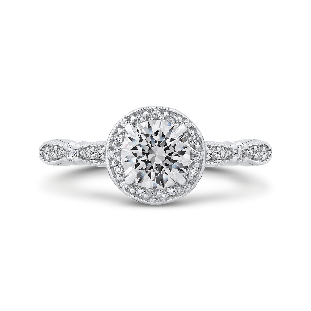 Round Diamond Halo Engagement Ring in 14K White Gold