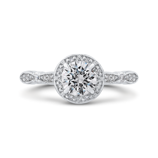 Round Diamond Halo Engagement Ring in 14K White Gold