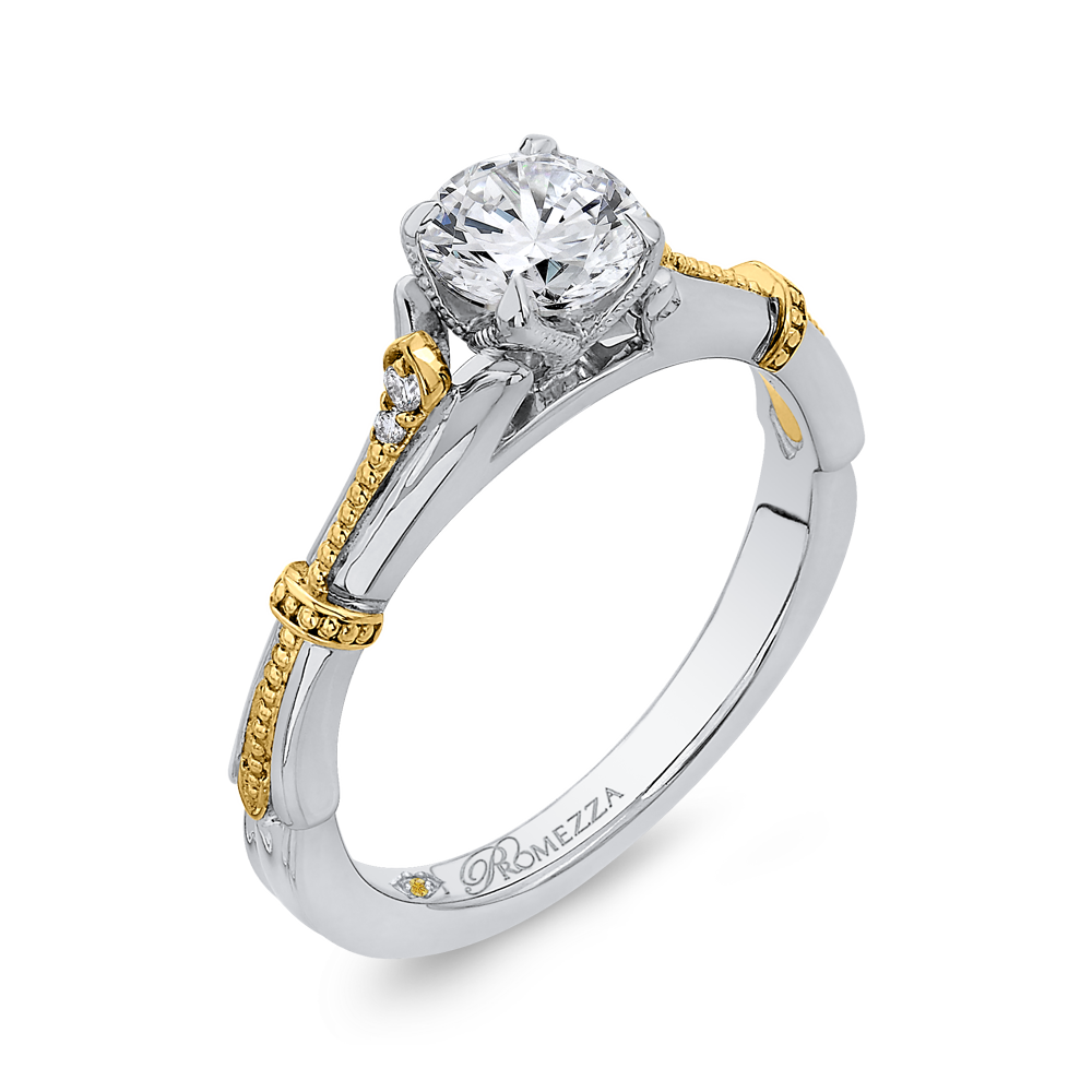 Round Diamond Floral Engagement Ring in 14K Two Tone Gold