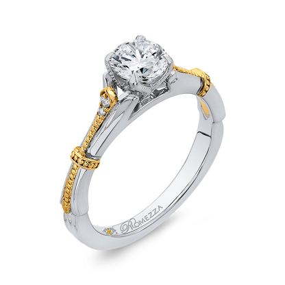 Round Diamond Floral Engagement Ring in 14K Two Tone Gold