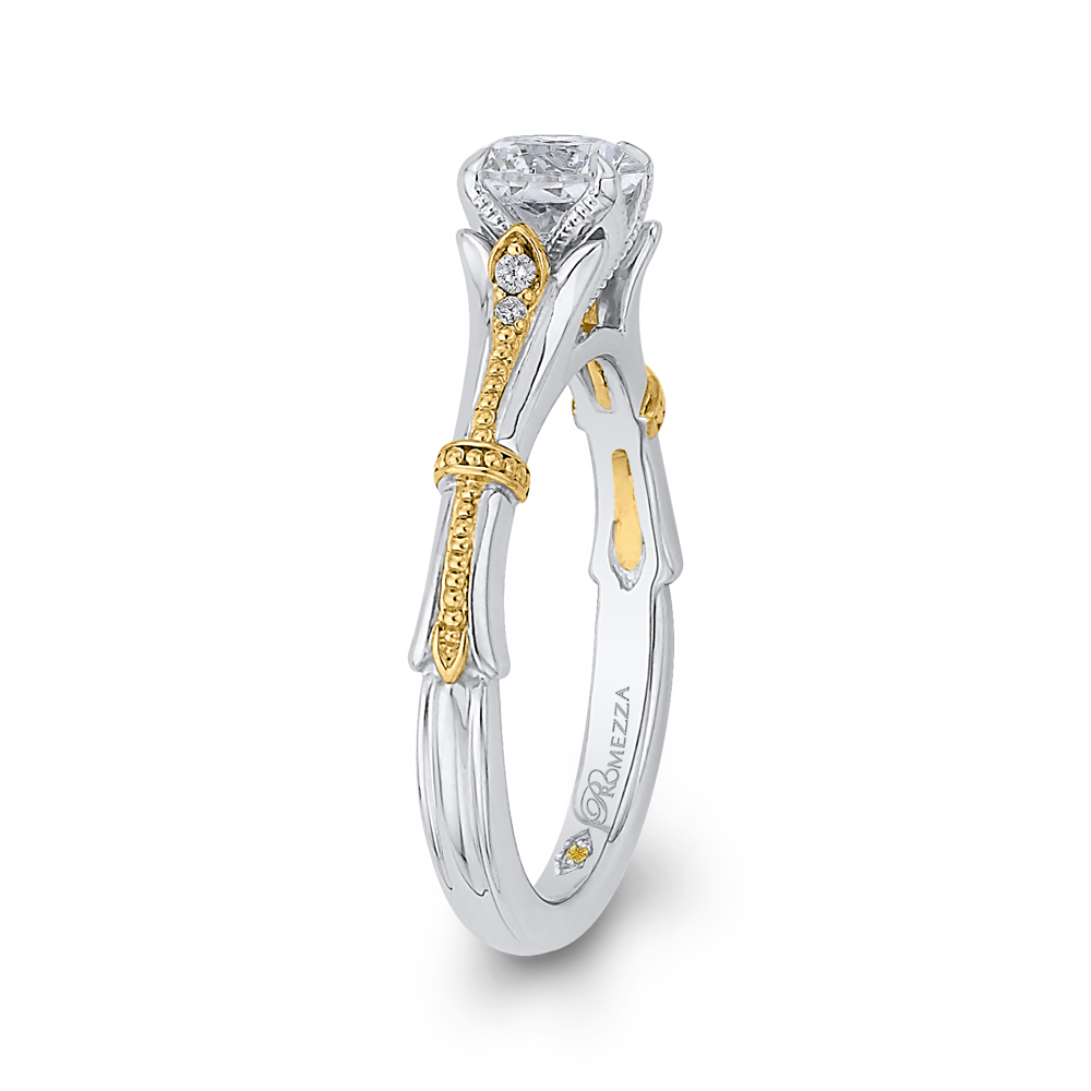 Round Diamond Floral Engagement Ring in 14K Two Tone Gold