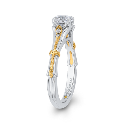 Round Diamond Floral Engagement Ring in 14K Two Tone Gold