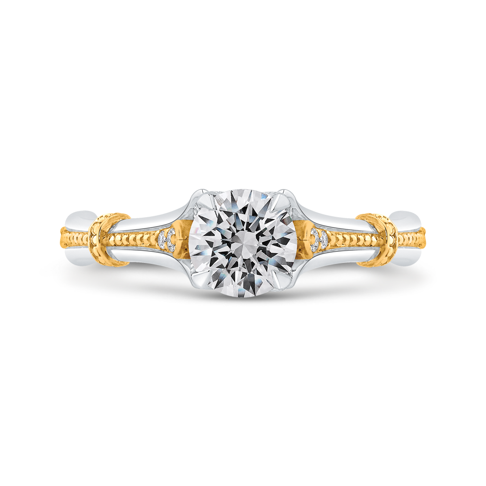 Round Diamond Floral Engagement Ring in 14K Two Tone Gold