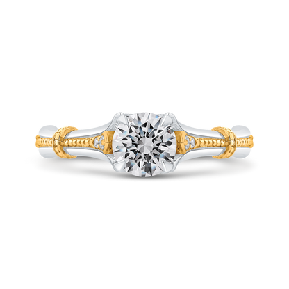 Round Diamond Floral Engagement Ring in 14K Two Tone Gold