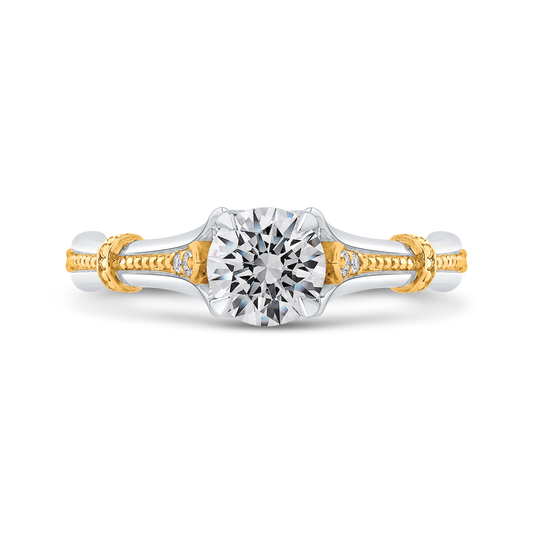 Round Diamond Floral Engagement Ring in 14K Two Tone Gold