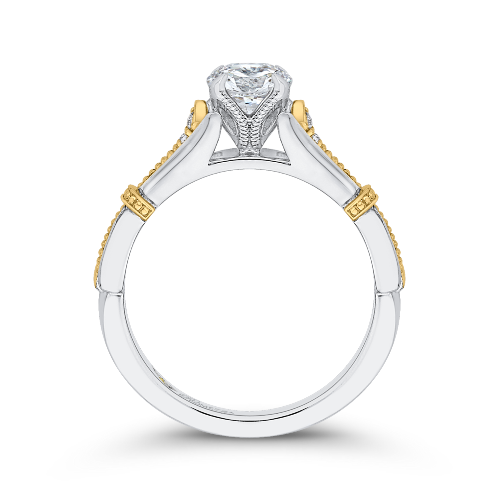 Round Diamond Floral Engagement Ring in 14K Two Tone Gold