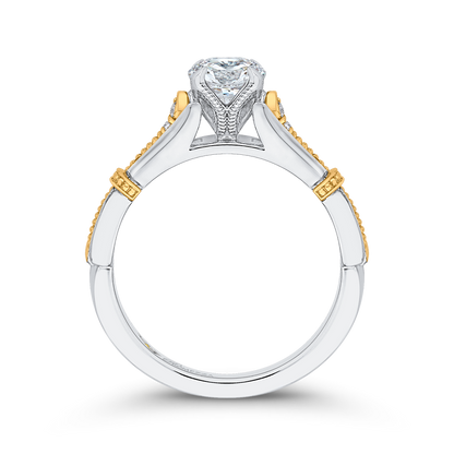 Round Diamond Floral Engagement Ring in 14K Two Tone Gold