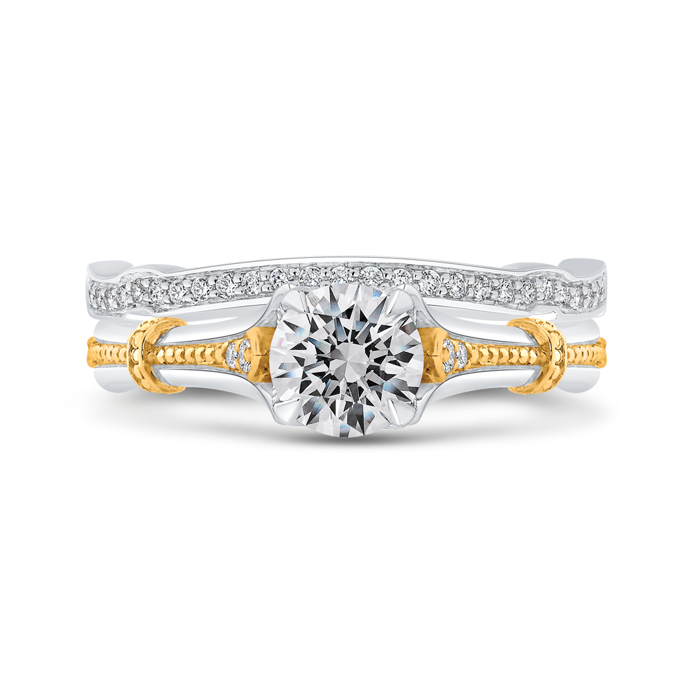 Round Diamond Floral Engagement Ring in 14K Two Tone Gold