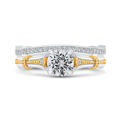 Round Diamond Floral Engagement Ring in 14K Two Tone Gold