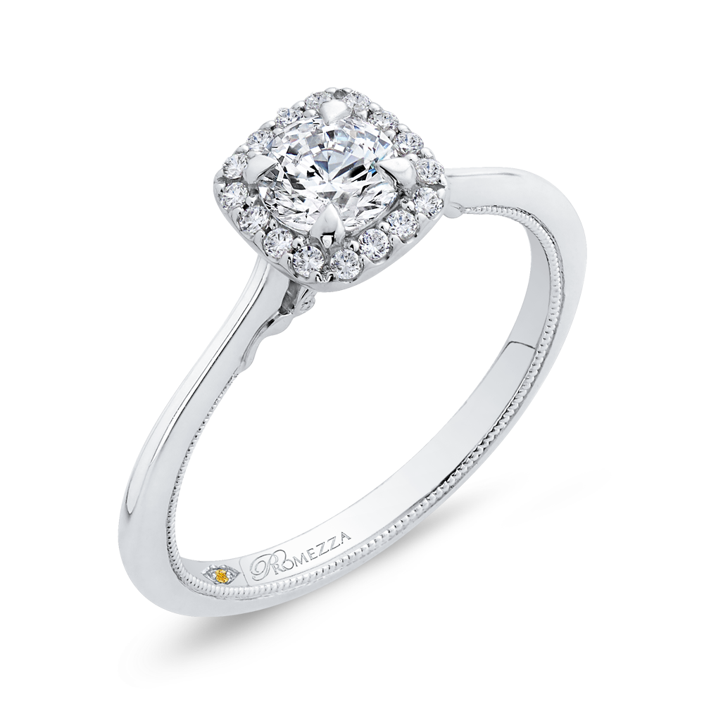 Round Diamond Halo Engagement Ring in 14K White Gold