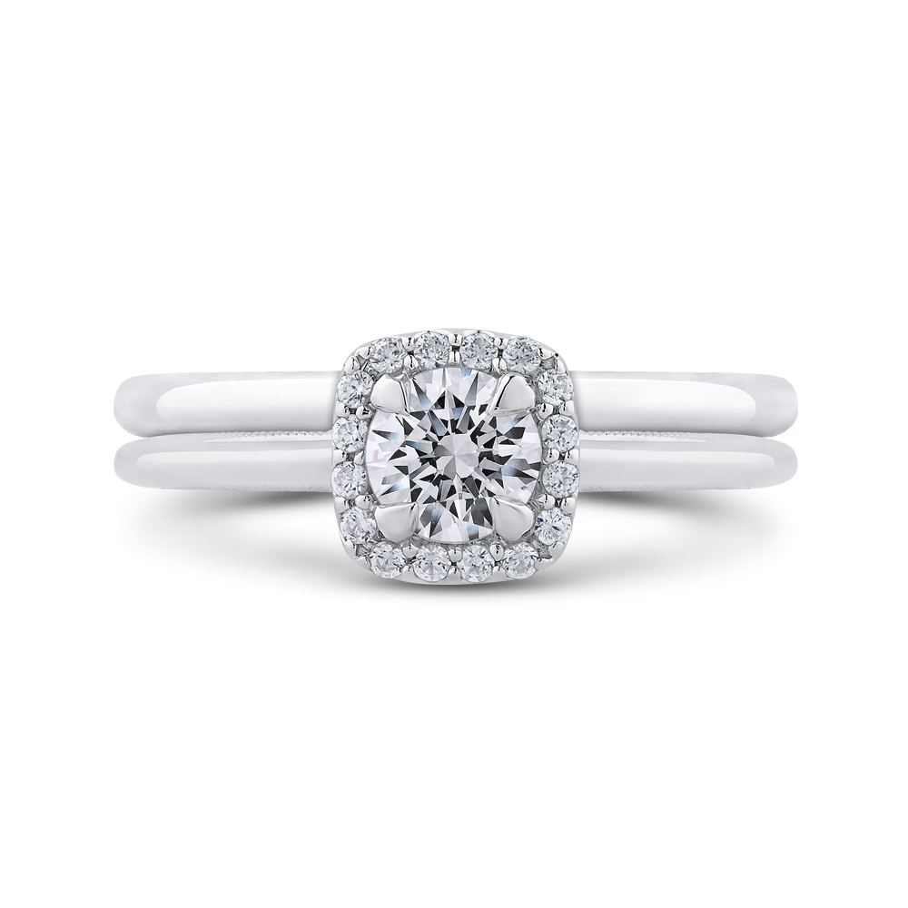 Round Diamond Halo Engagement Ring in 14K White Gold