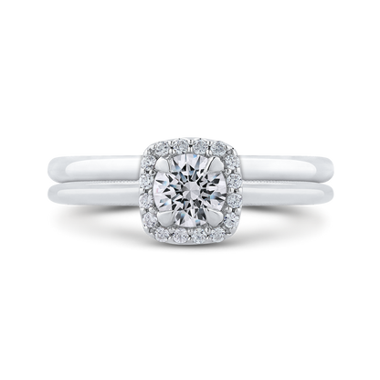 Round Diamond Halo Engagement Ring in 14K White Gold