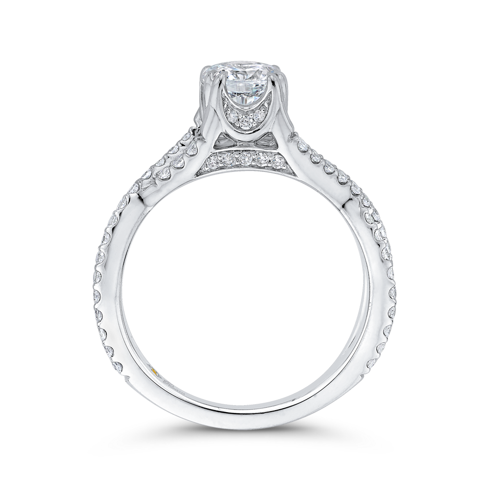 Round Diamond Criss-Cross Engagement Ring in 14K White Gold