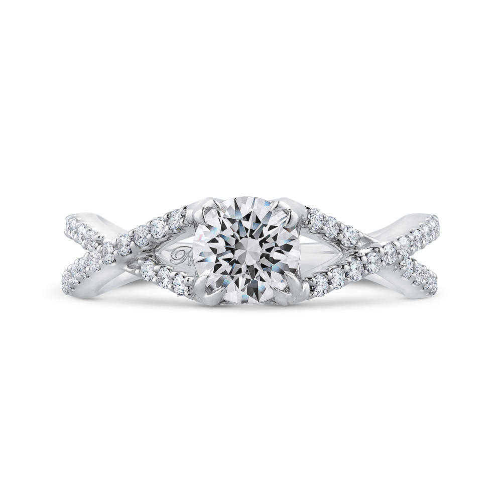 Round Diamond Criss-Cross Engagement Ring in 14K White Gold