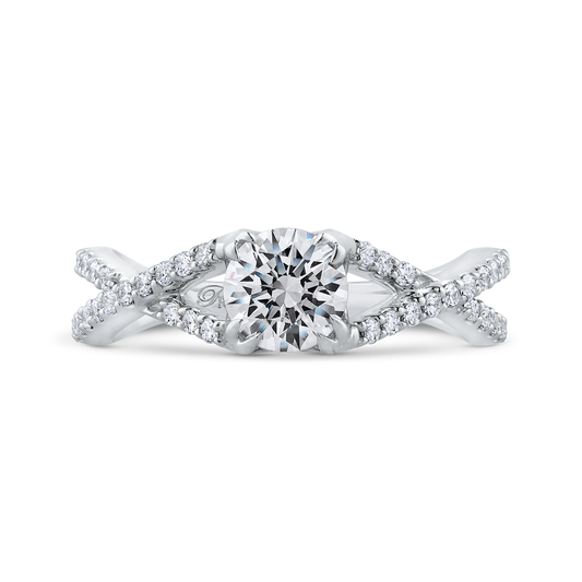 Round Diamond Criss-Cross Engagement Ring in 14K White Gold