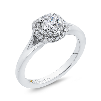 Round Diamond Double Halo with Spit Shank Engagement Ring in 14K White Gold