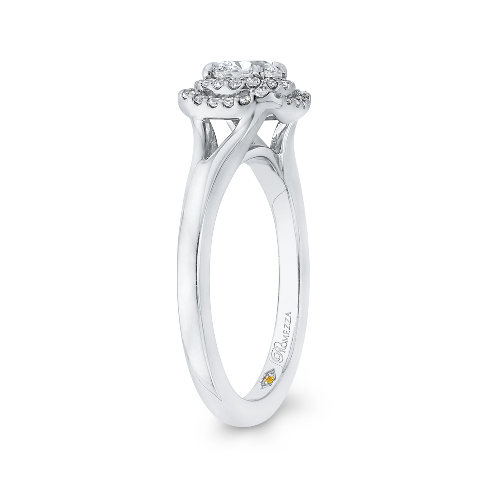 Round Diamond Double Halo with Spit Shank Engagement Ring in 14K White Gold