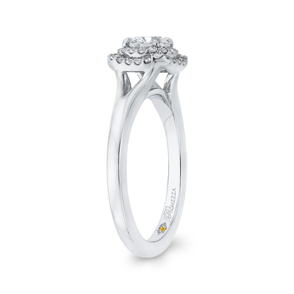 Round Diamond Double Halo with Spit Shank Engagement Ring in 14K White Gold