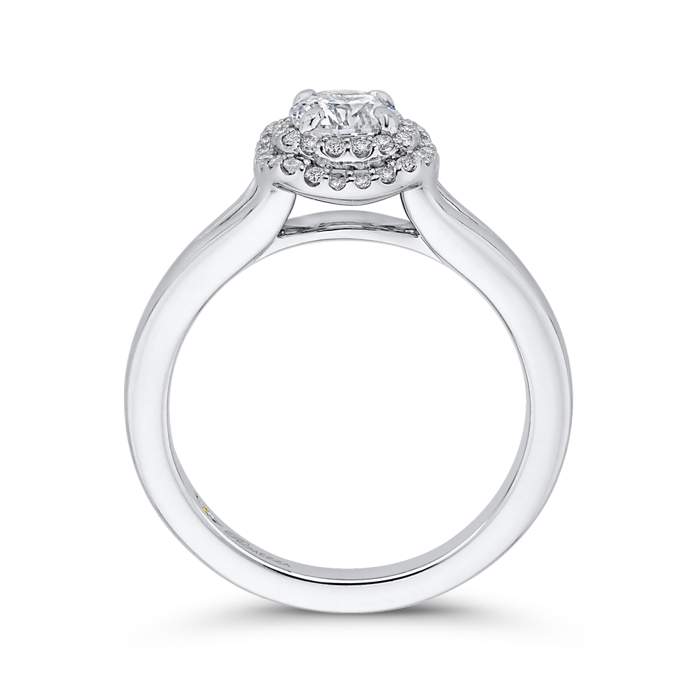 Round Diamond Double Halo with Spit Shank Engagement Ring in 14K White Gold