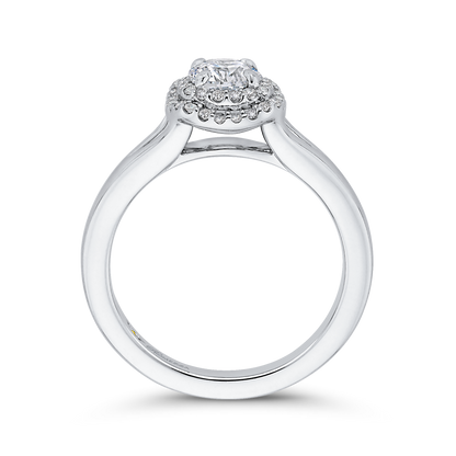 Round Diamond Double Halo with Spit Shank Engagement Ring in 14K White Gold