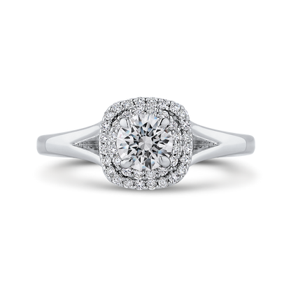 Round Diamond Double Halo with Spit Shank Engagement Ring in 14K White Gold