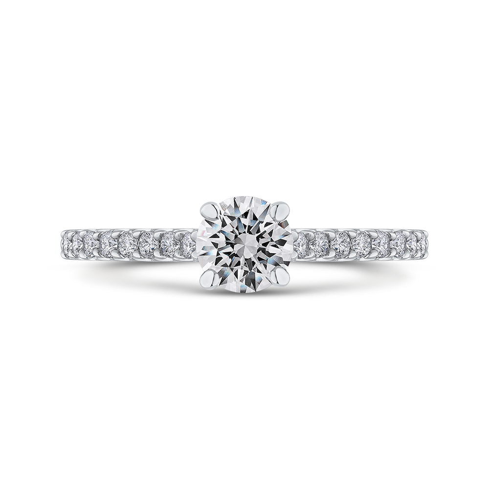 Round Diamond Cathedral Style Engagement Ring in 14K White Gold