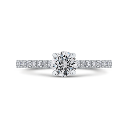 Round Diamond Cathedral Style Engagement Ring in 14K White Gold