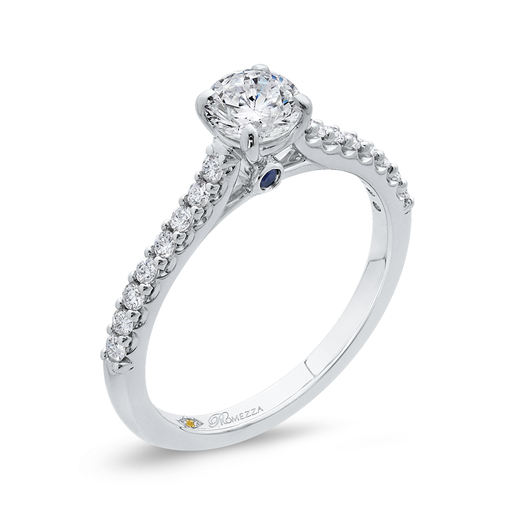 Round Diamond Cathedral Style Engagement Ring in 14K White Gold