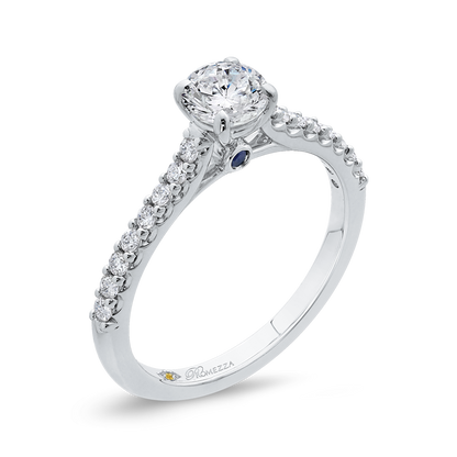 Round Diamond Cathedral Style Engagement Ring in 14K White Gold