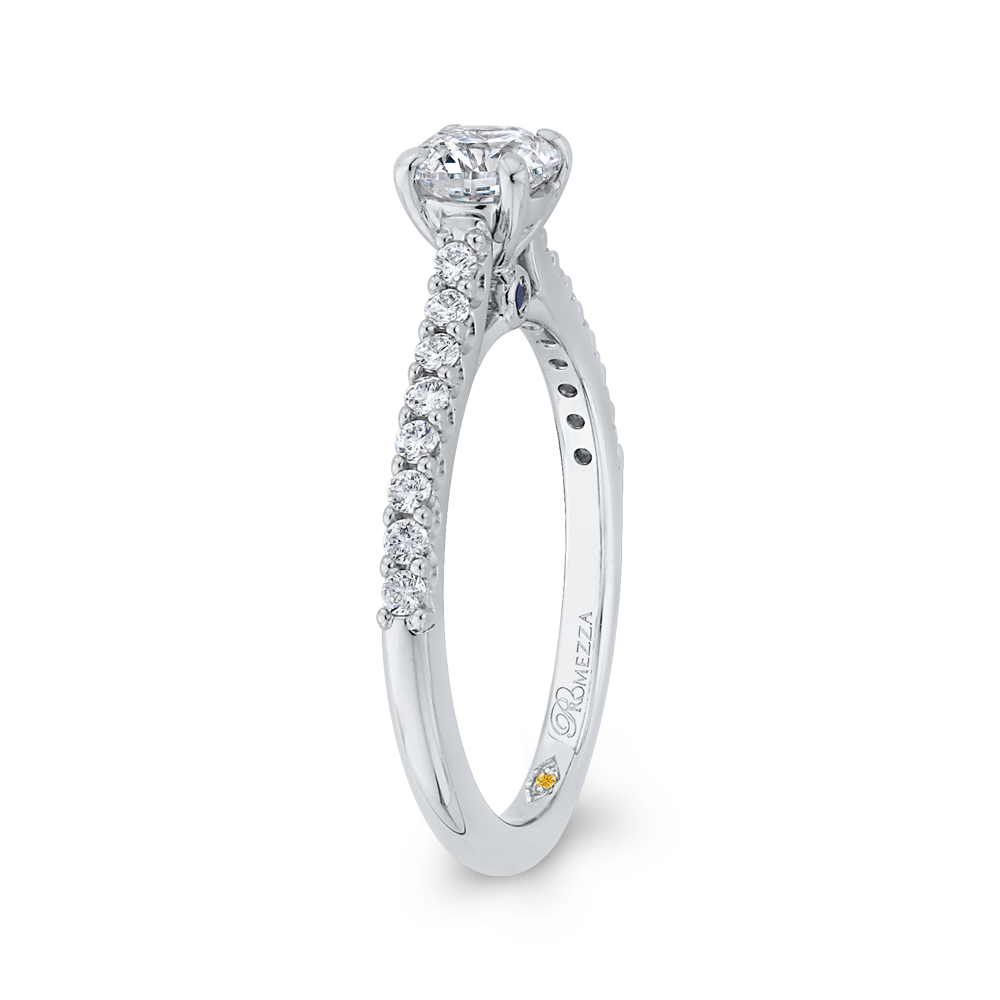 Round Diamond Cathedral Style Engagement Ring in 14K White Gold