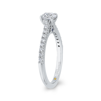 Round Diamond Cathedral Style Engagement Ring in 14K White Gold