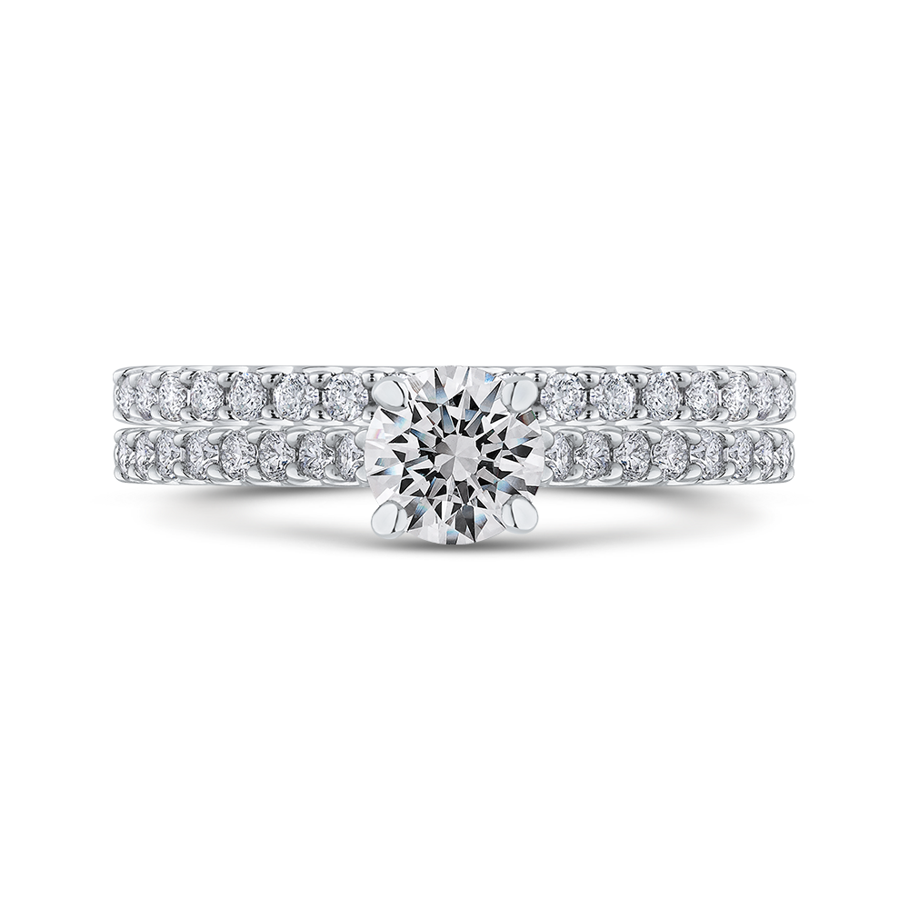 Round Diamond Cathedral Style Engagement Ring in 14K White Gold