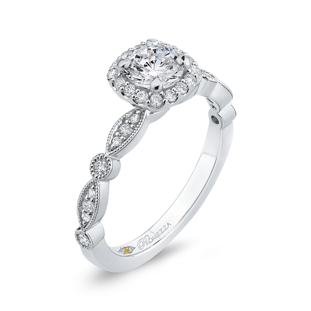 Round Diamond Halo Engagement Ring in 14K White Gold