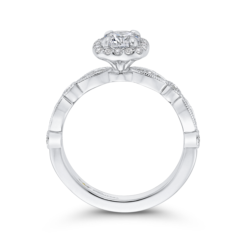 Round Diamond Halo Engagement Ring in 14K White Gold