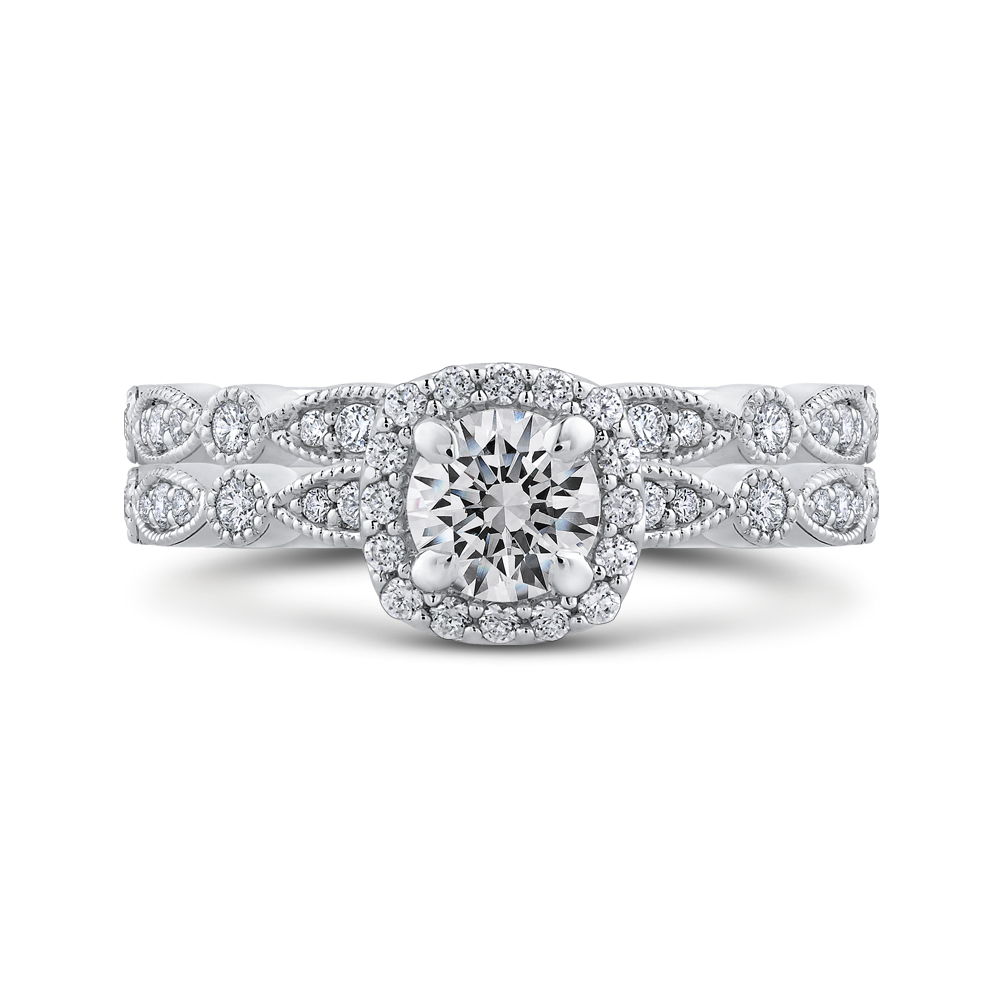 Round Diamond Halo Engagement Ring in 14K White Gold