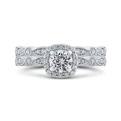 Round Diamond Halo Engagement Ring in 14K White Gold