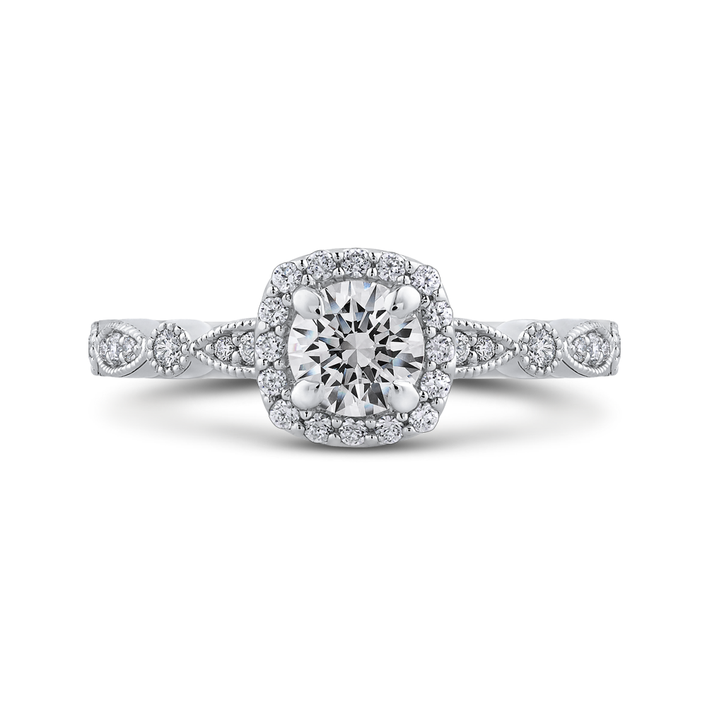 Round Diamond Halo Engagement Ring in 14K White Gold