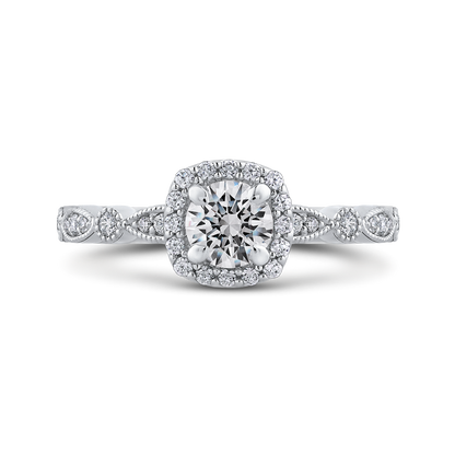 Round Diamond Halo Engagement Ring in 14K White Gold