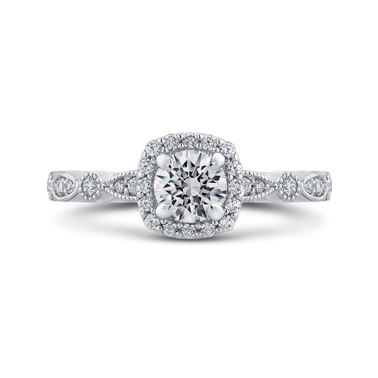 Round Diamond Halo Engagement Ring in 14K White Gold