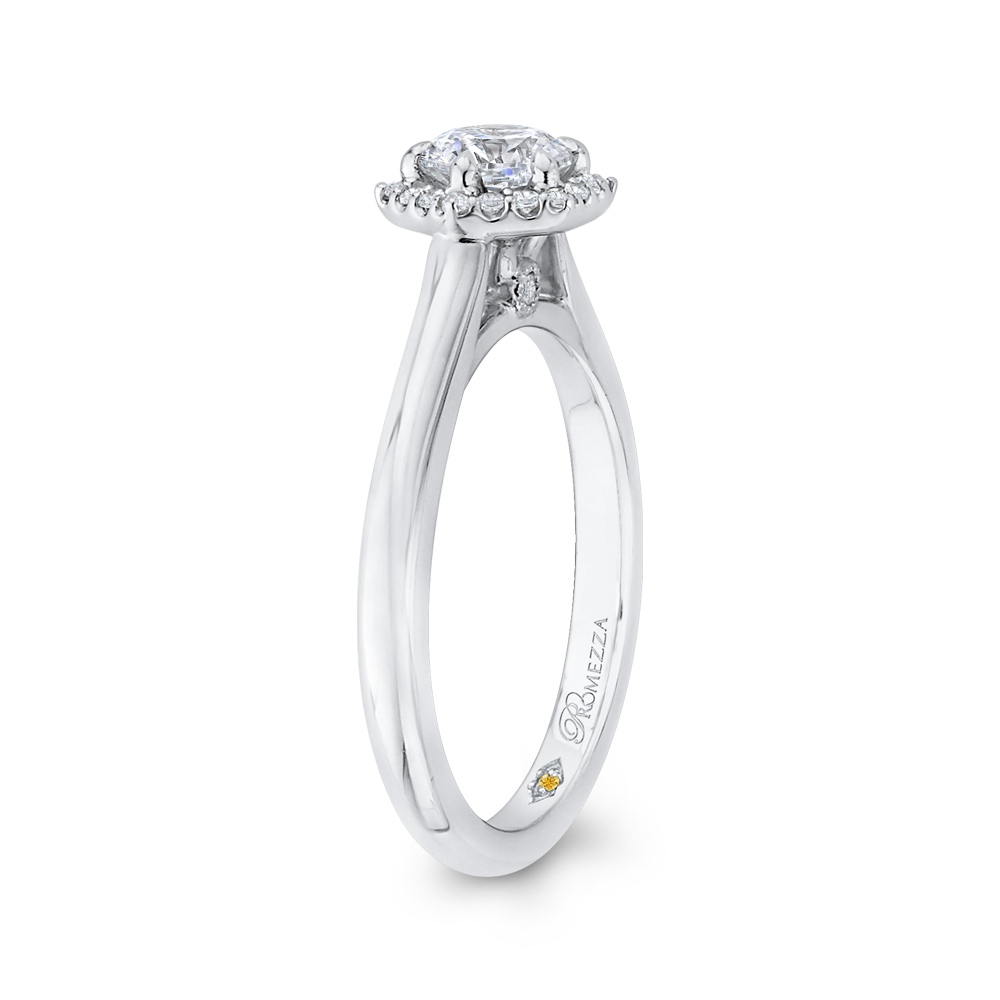 Round Diamond Hexagon Shape Halo Engagement Ring in 14K White Gold