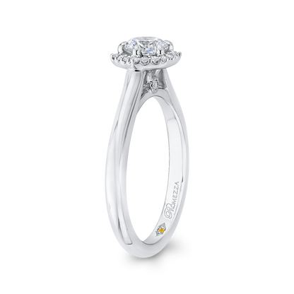 Round Diamond Hexagon Shape Halo Engagement Ring in 14K White Gold