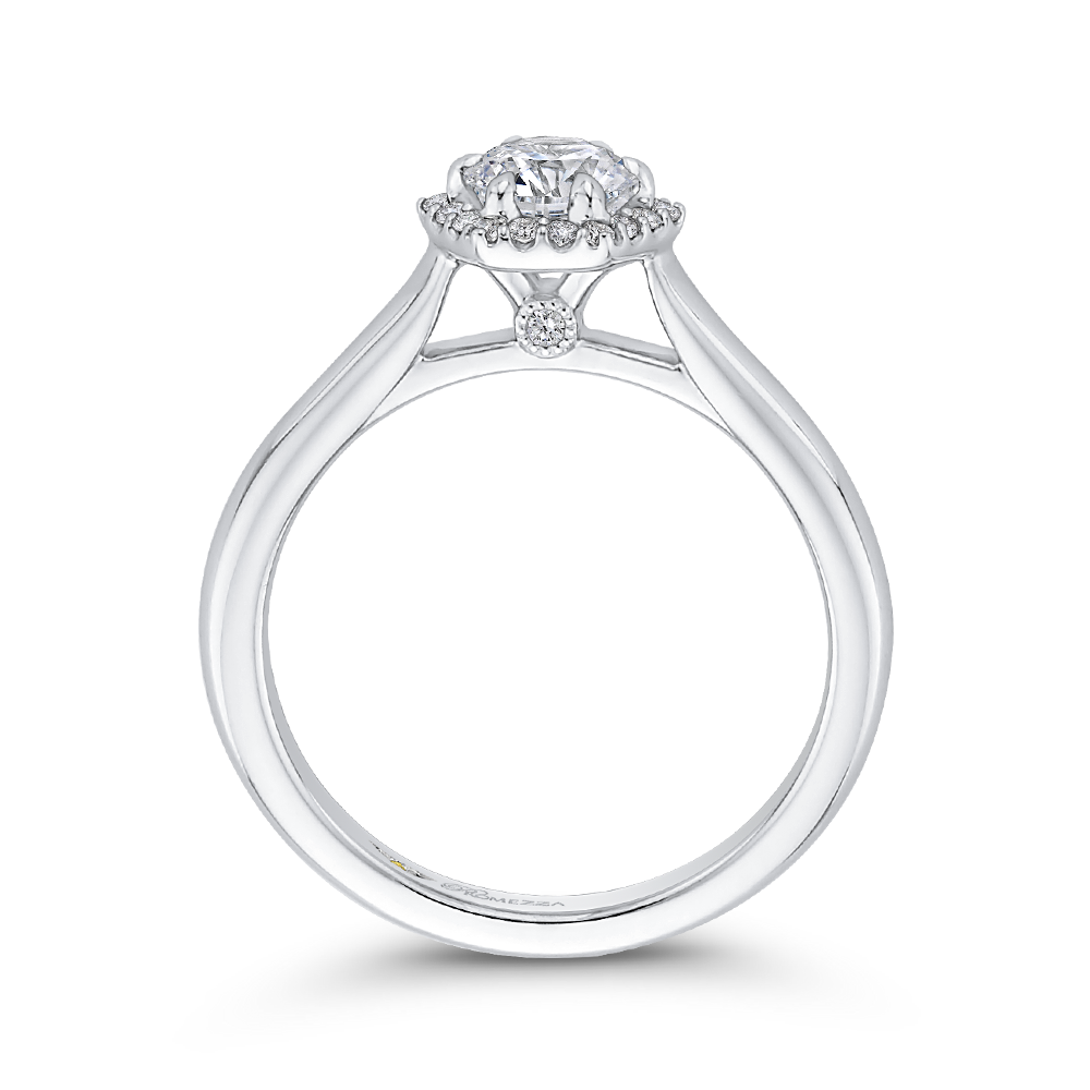 Round Diamond Hexagon Shape Halo Engagement Ring in 14K White Gold