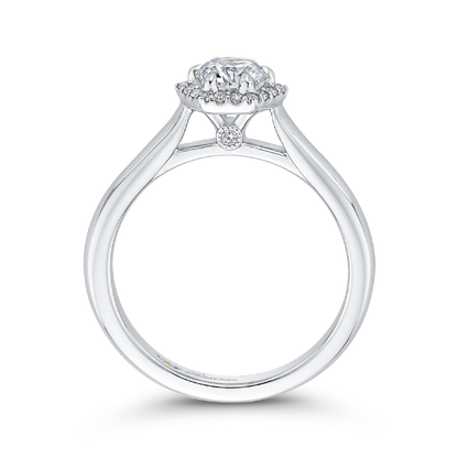 Round Diamond Hexagon Shape Halo Engagement Ring in 14K White Gold