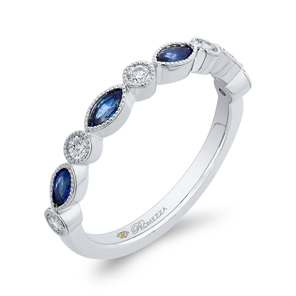 Marquise Cut Sapphire Diamond Wedding Band in 14K White Gold