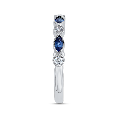Marquise Cut Sapphire Diamond Wedding Band in 14K White Gold