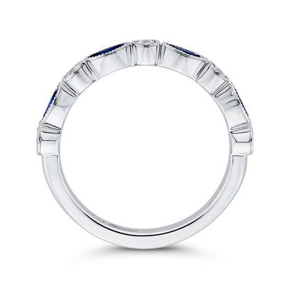Marquise Cut Sapphire Diamond Wedding Band in 14K White Gold